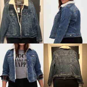 NWT Torrid Size 2X Denim Faux Fur Trim Trucker Jacket with Plaid Flannel Lining